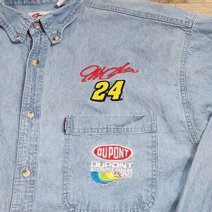 Vintage 90s Jeff Gordon #24 DuPont NASCAR Denim Shirt Competitor's View  XL